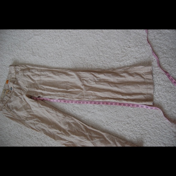 Pilcro Anthropologie Ivory Linen Bootcut Pants 4 - Picture 7 of 8